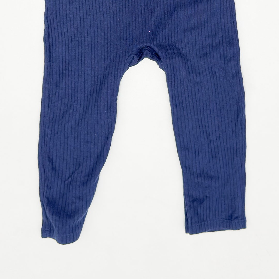 NAVY BLUE RIBBED RUFFLED ROMPER