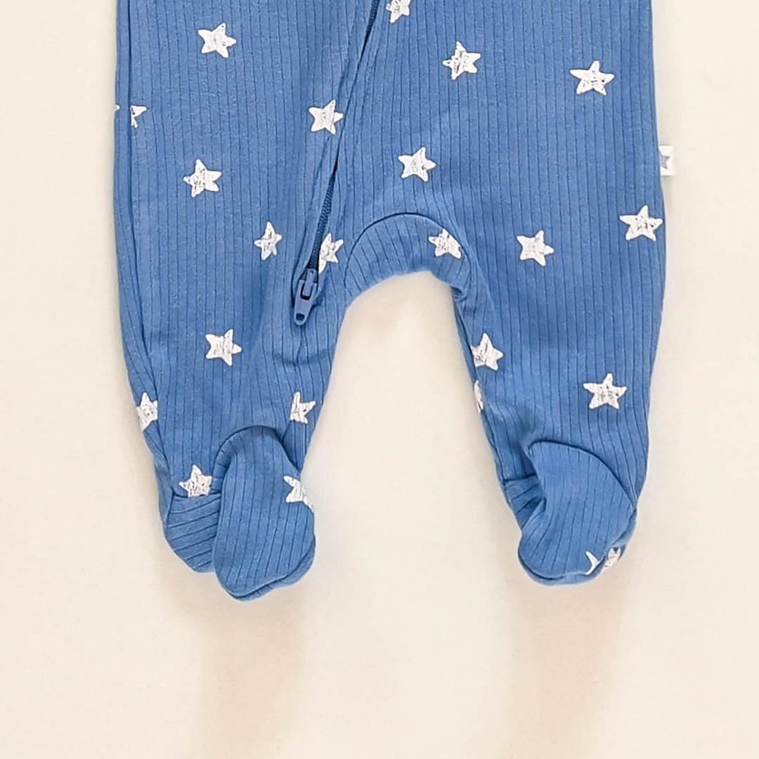 BLUE STAR RIBBED SLEEPSUIT