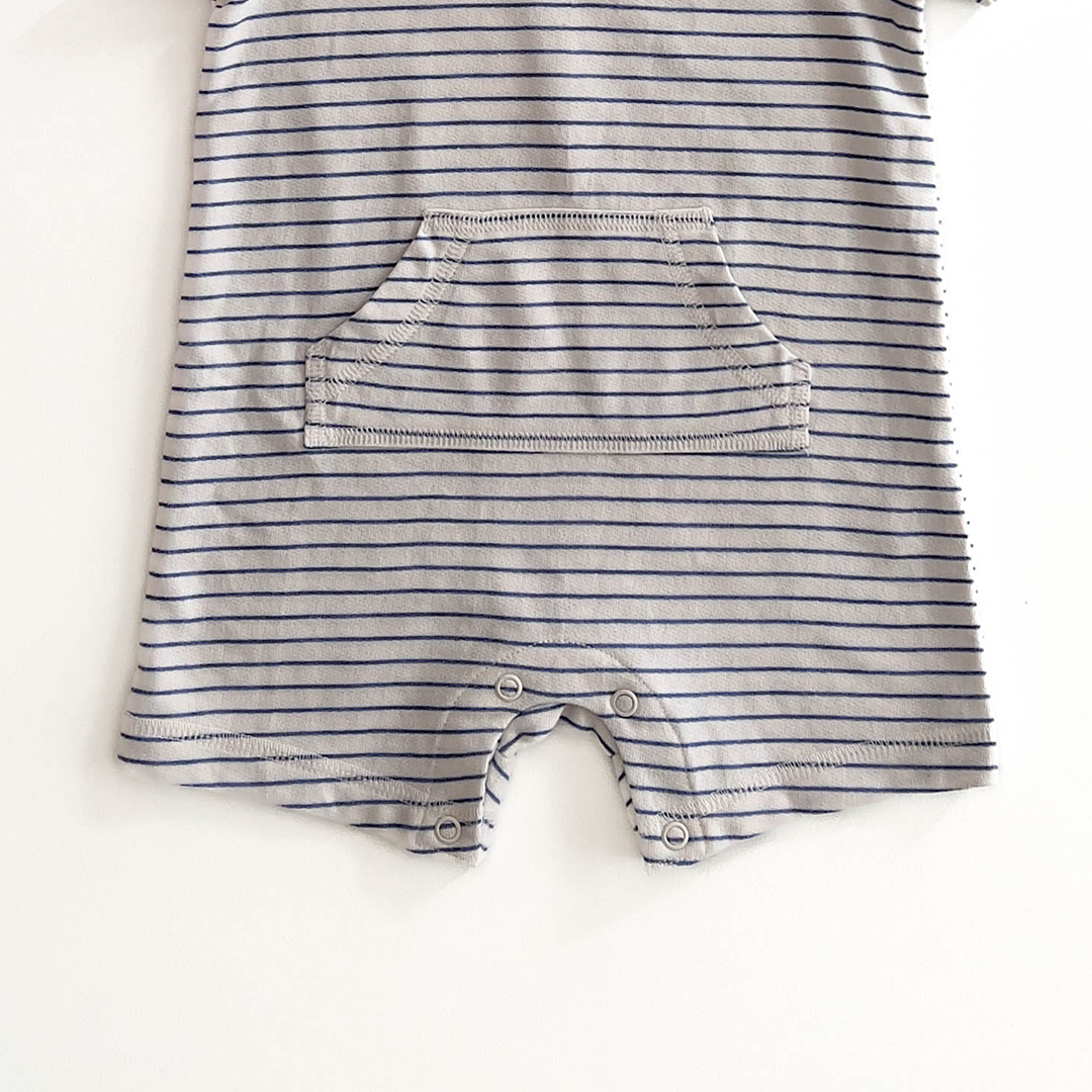BLUE AND WHITE STRIPED HOODED JUMPSUIT