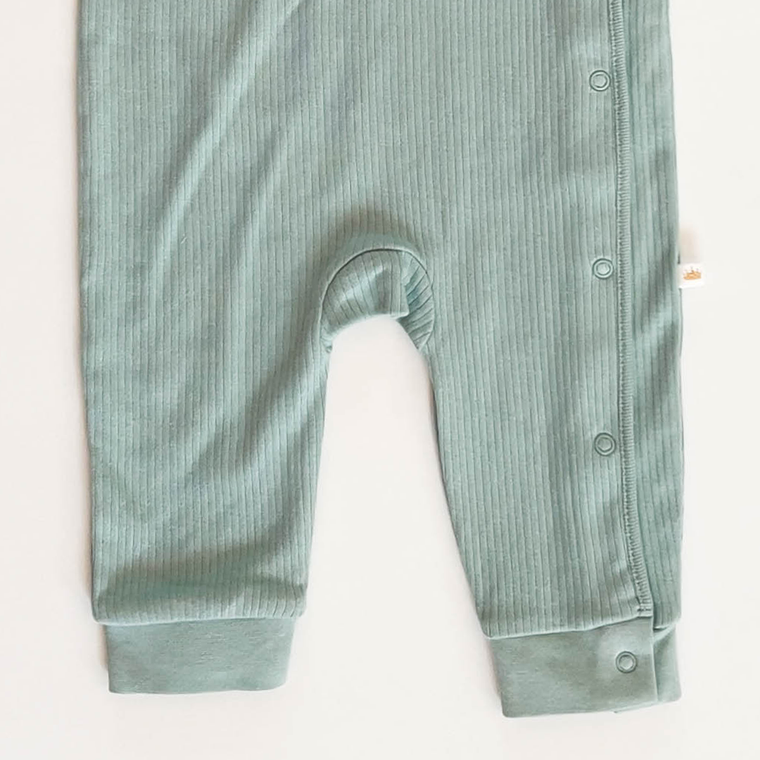 GREEN PRINTED RIBBED ROMPER