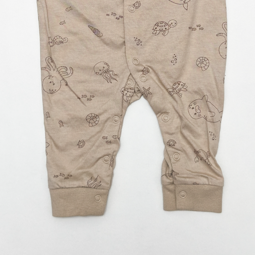 BEIGE OCEAN PRINTED ROMPER