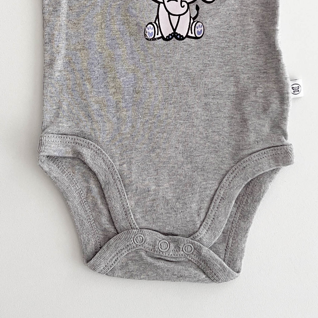 GREY ELEPHANT PRINTED ONESIE
