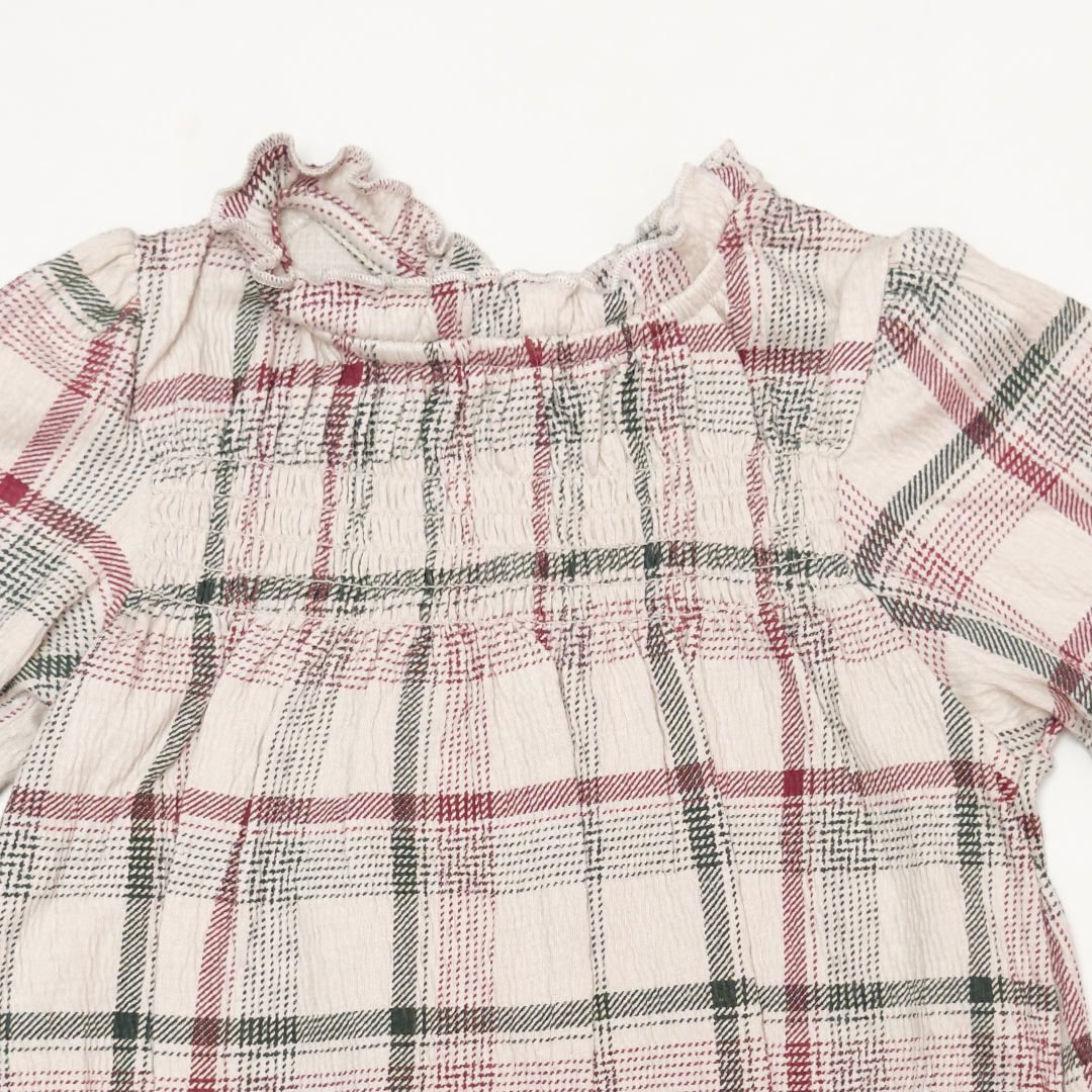 BEIGE CRINKLED CHECK ONESIE
