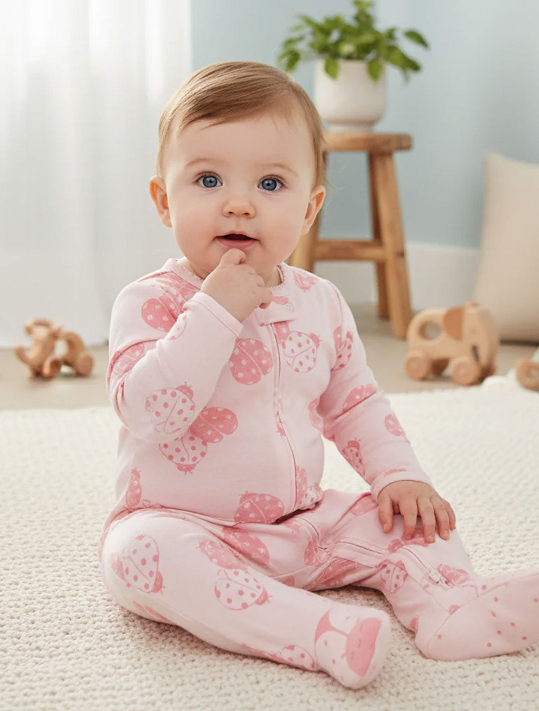 PINK LADYBUG ZIPPER SLEEPSUIT