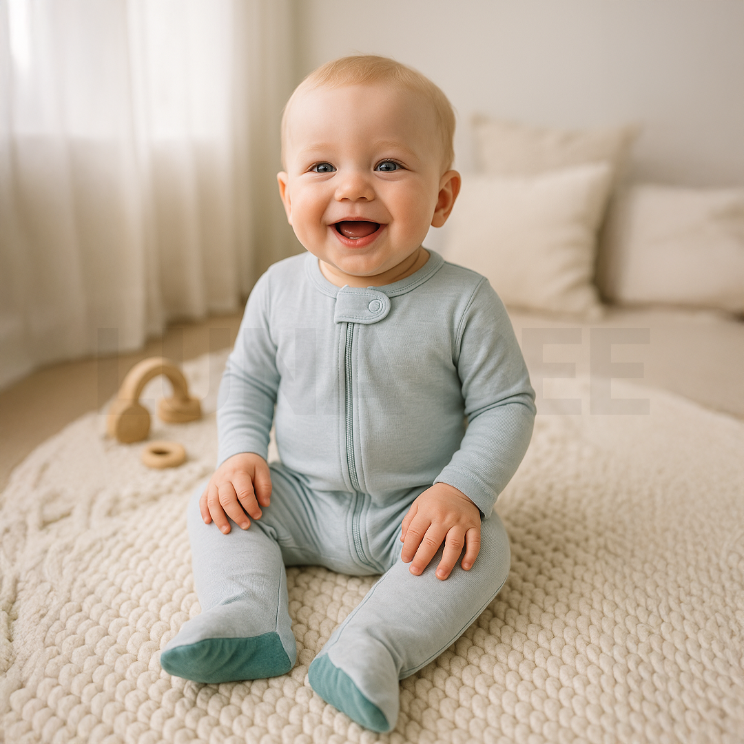 BABY BLUE ZIPPER VISCOUS SLEEPSUIT
