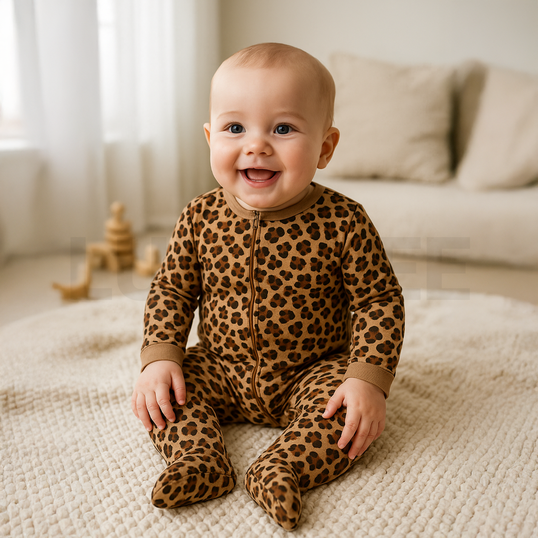 ANIMAL PRINTED ZIPPER SLEEPSUIT