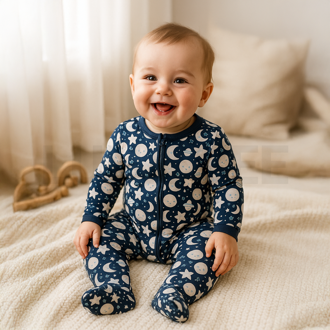 NAVY BLUE SPACE PRINTED SLEEPSUIT