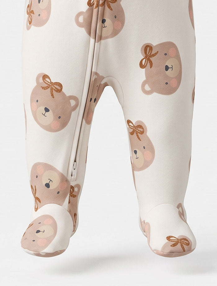 Beige zipper bear sleepsuit