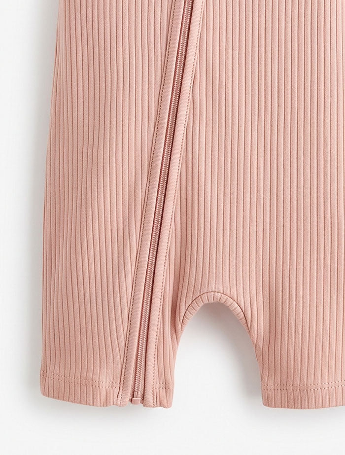 Beige ribbed 2 way zipper jumpsuit