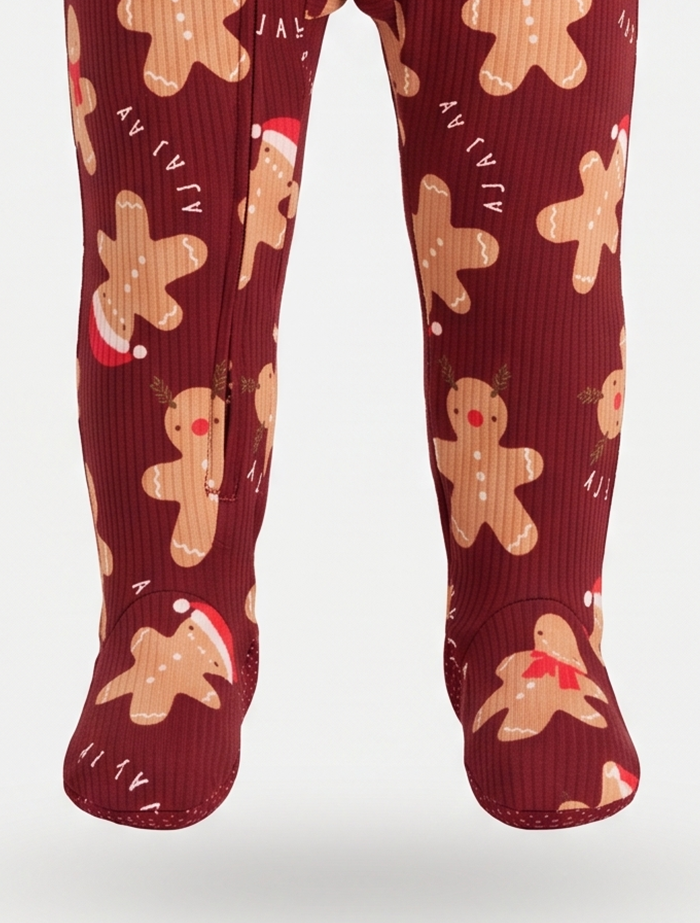 Red gingerbread zipper sleepsuit