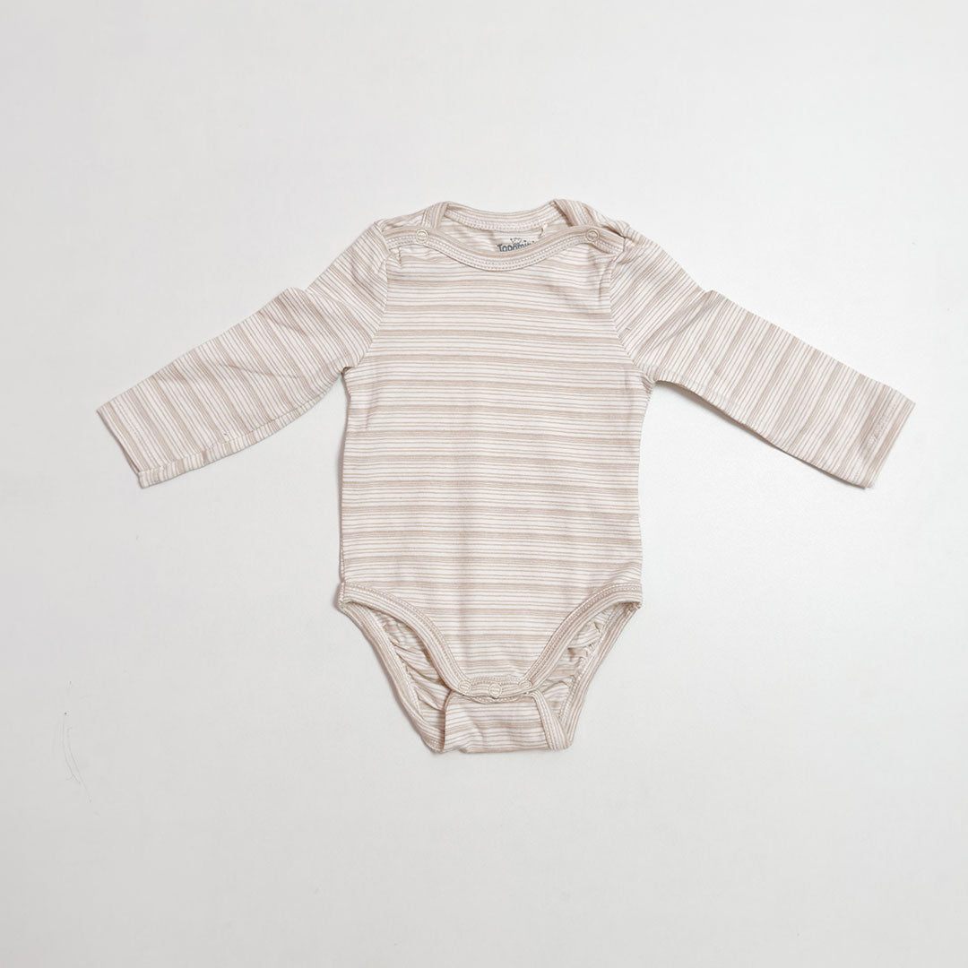 BEIGE WHITE STRIPED ONESIE