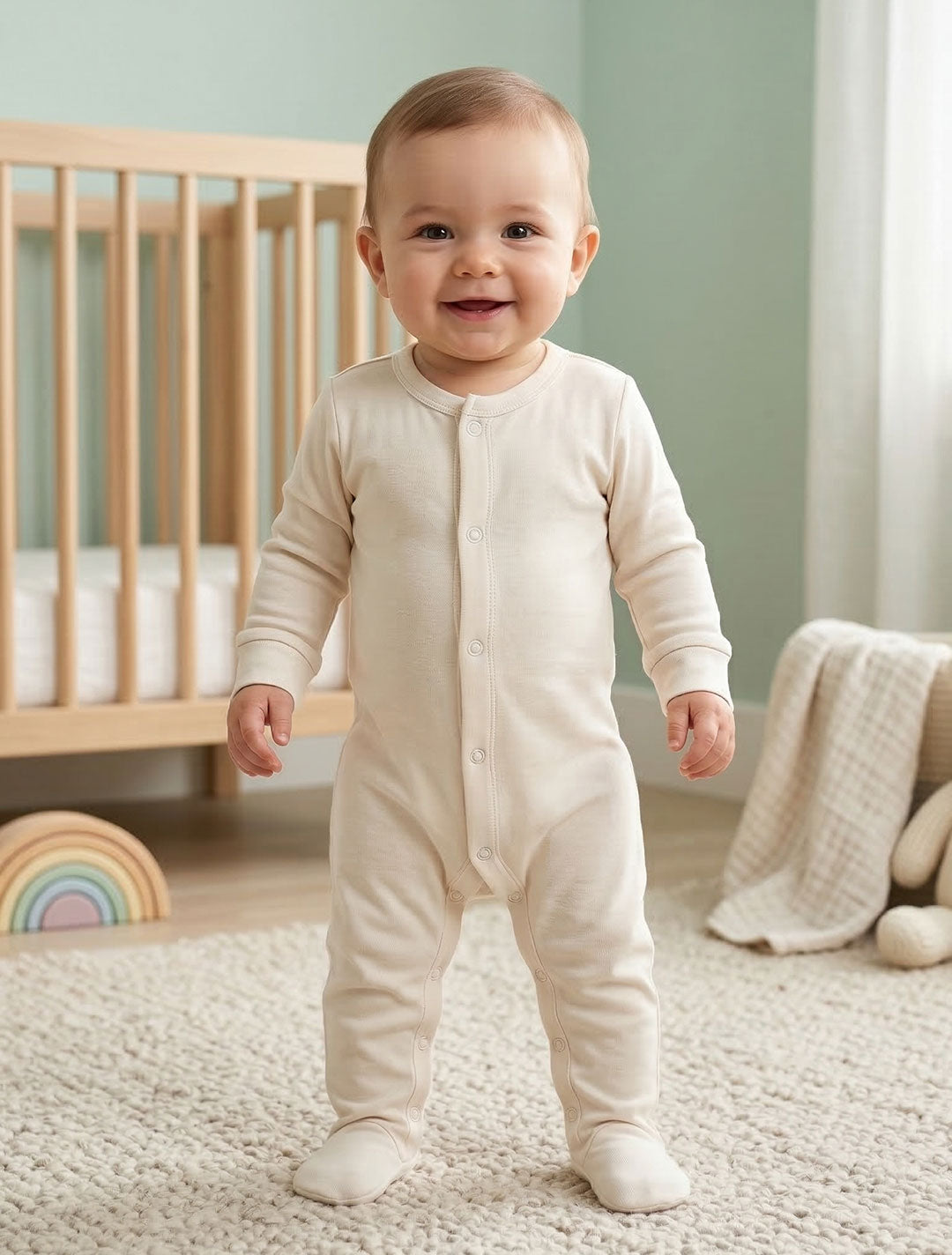 BEIGE BUTTON SLEEPSUIT
