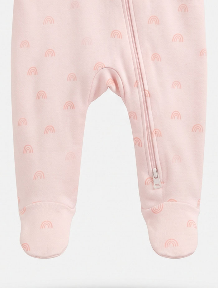 Pink ribbon zipper sleep suit