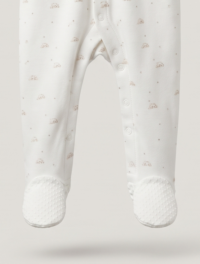 White printed button sleep suit
