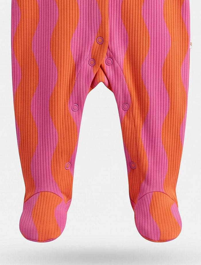 Pink orange ribbed stripes sleepsuit