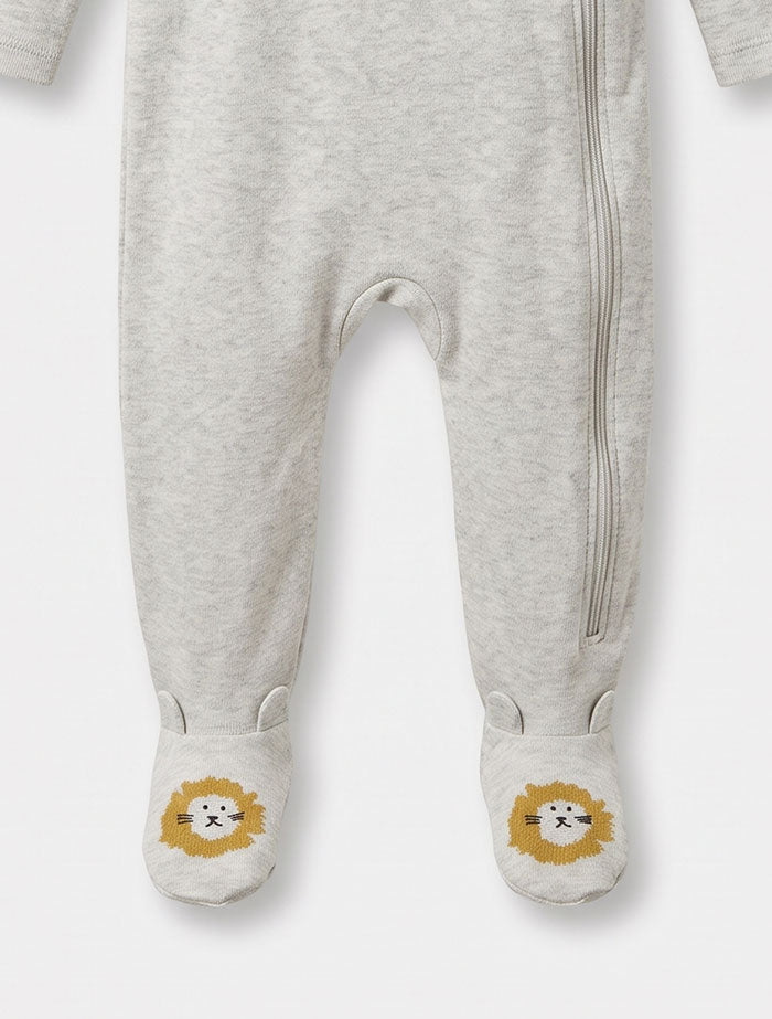 Beige lion zipper sleep suit