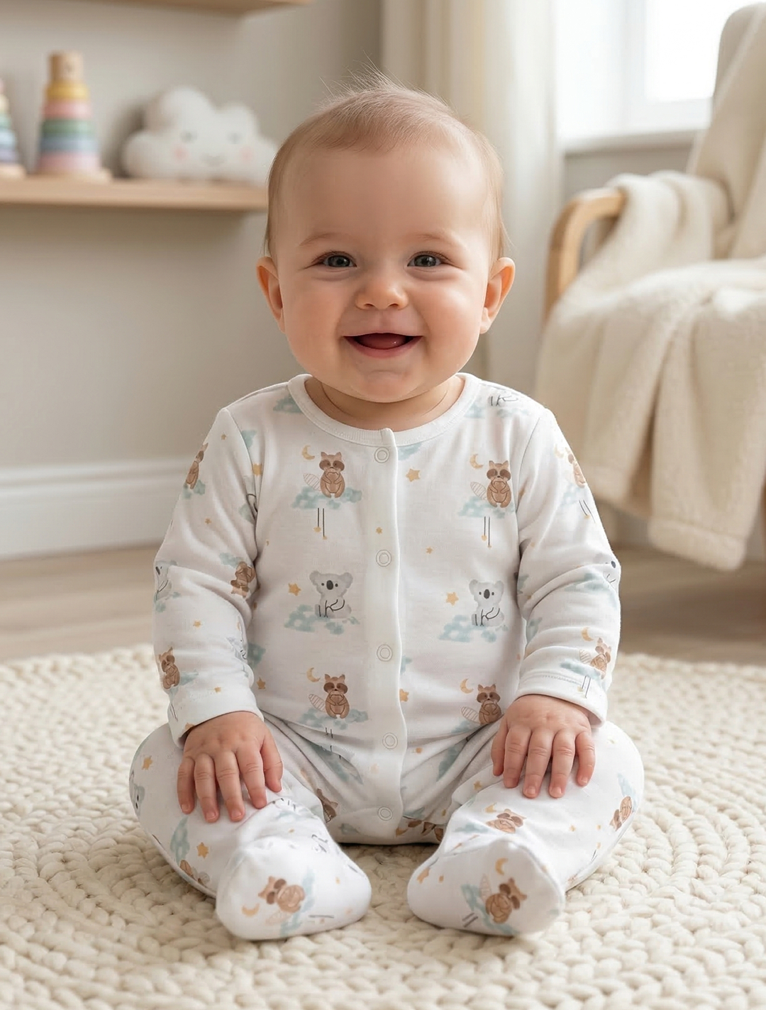 WHITE PRINTED SLEEPSUIT