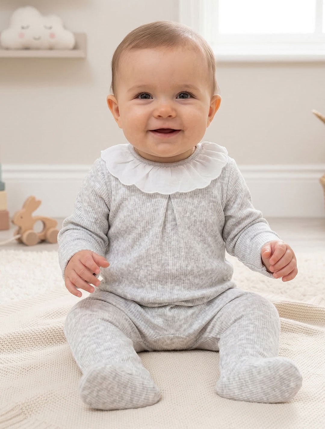 GREY RIBBED SLEEPSUIT