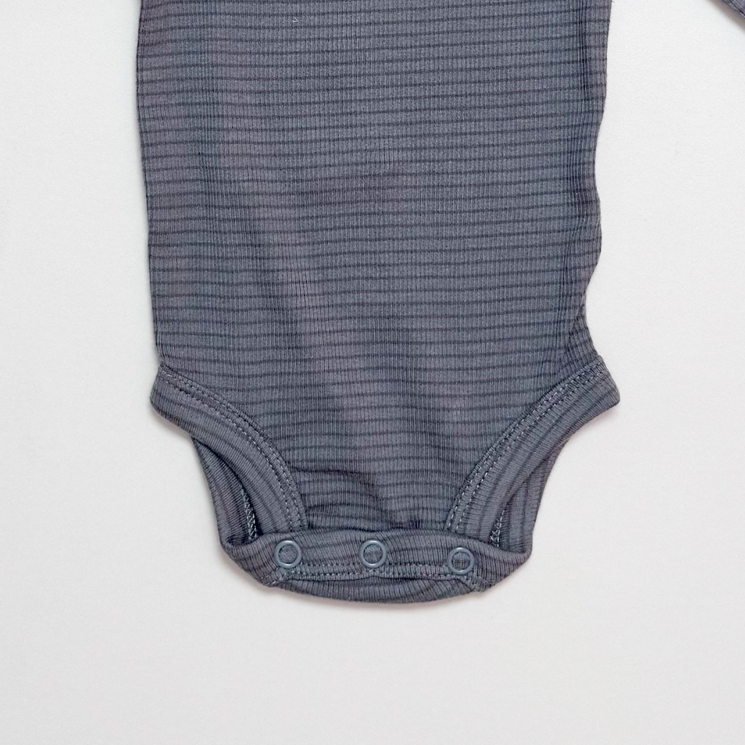 GREY RIBBED STRIPED ONESIE