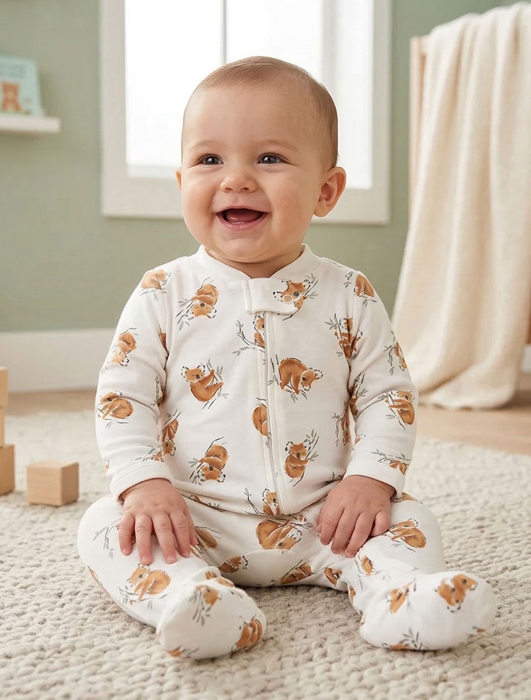 ANIMAL PRINTED ZIPPER SLEEPSUIT