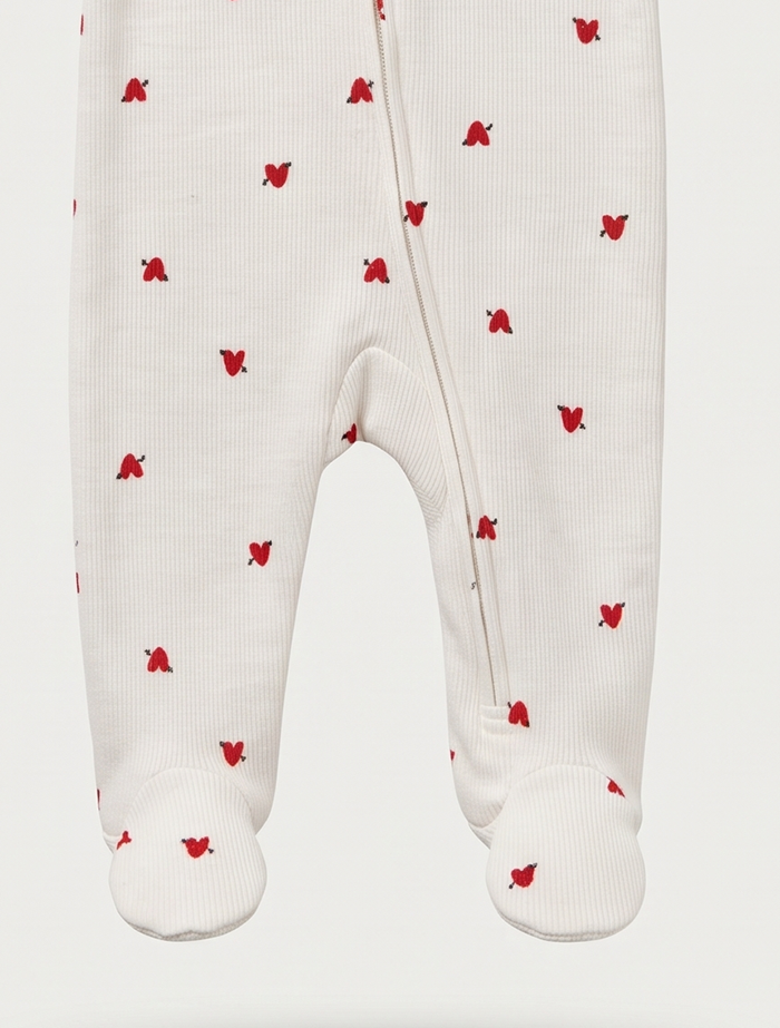 Red love ribbed zipper sleep suit