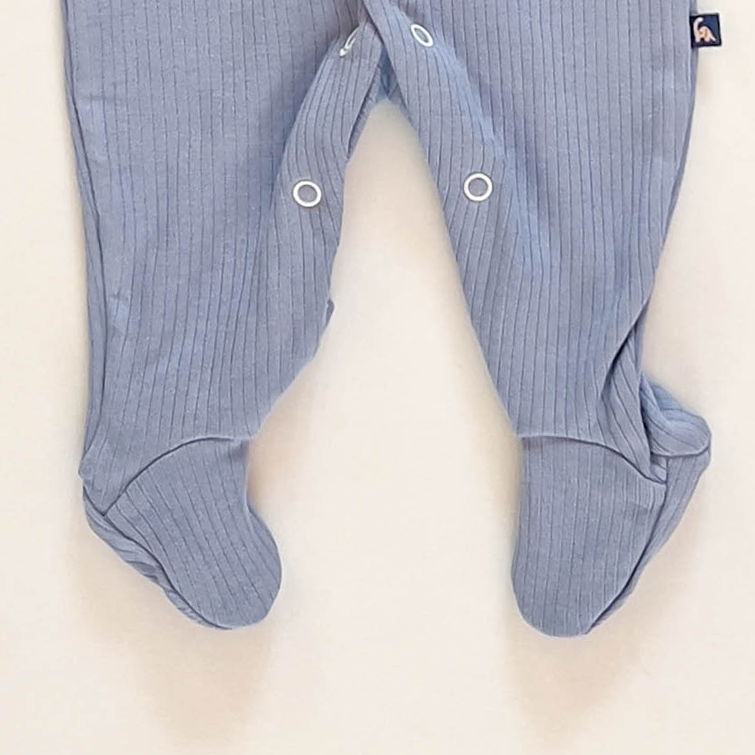 BLUE RIBBED DINO SLEEPSUIT