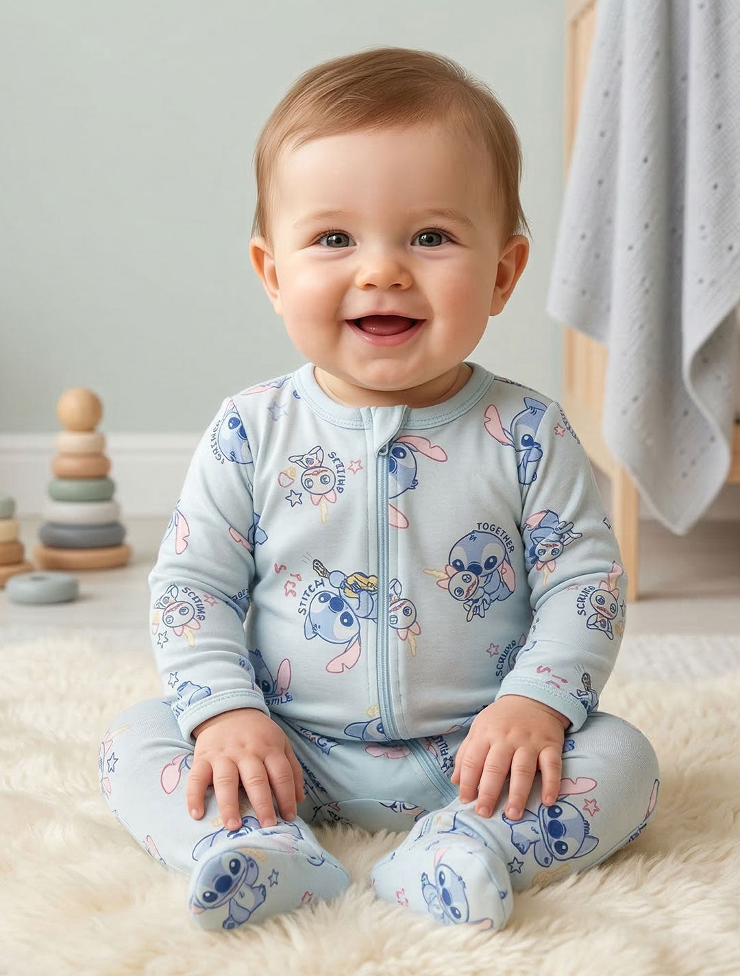 BLUE STITCH TWO WAY ZIPPER SLEEPSUIT