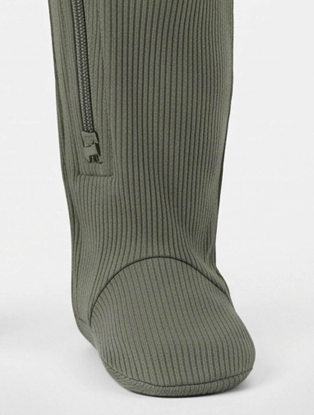 Olive green ribbed zipper sleepsuit