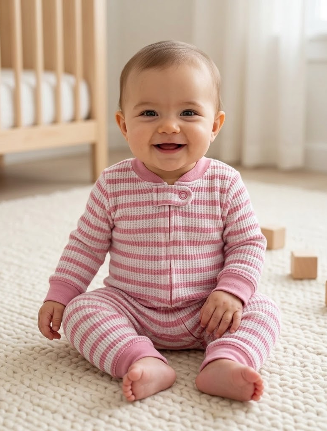 Pink striped ribbed material romper