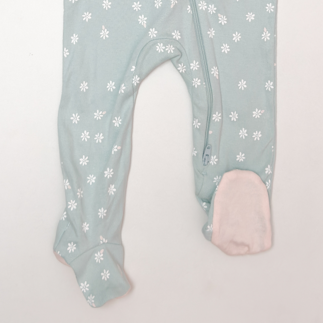 AQUA BLUE FLORAL ZIPPER SLEEPSUIT