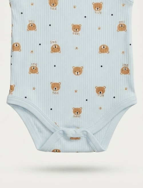 Blue ribbed bear onesie