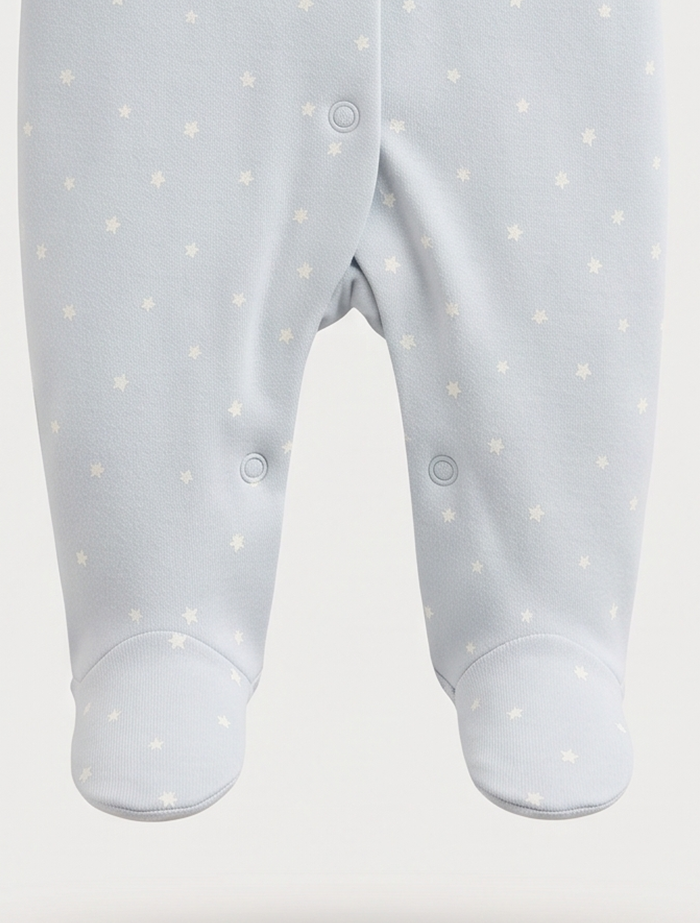Light blue star printed  button sleep suit