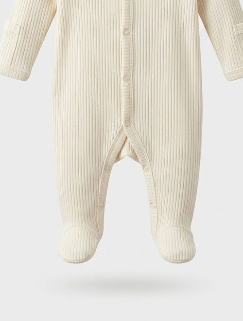 White ribbed button sleepsuit
