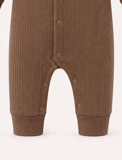 Brown ribbed button romper