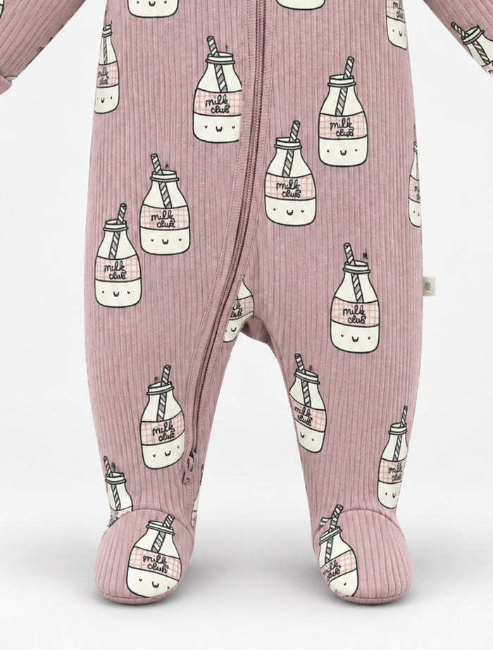 Dusty pink ribbed 2 way zipper sleep suit