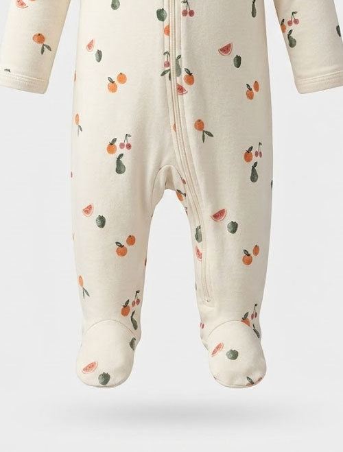 White printed zipper sleepsuit