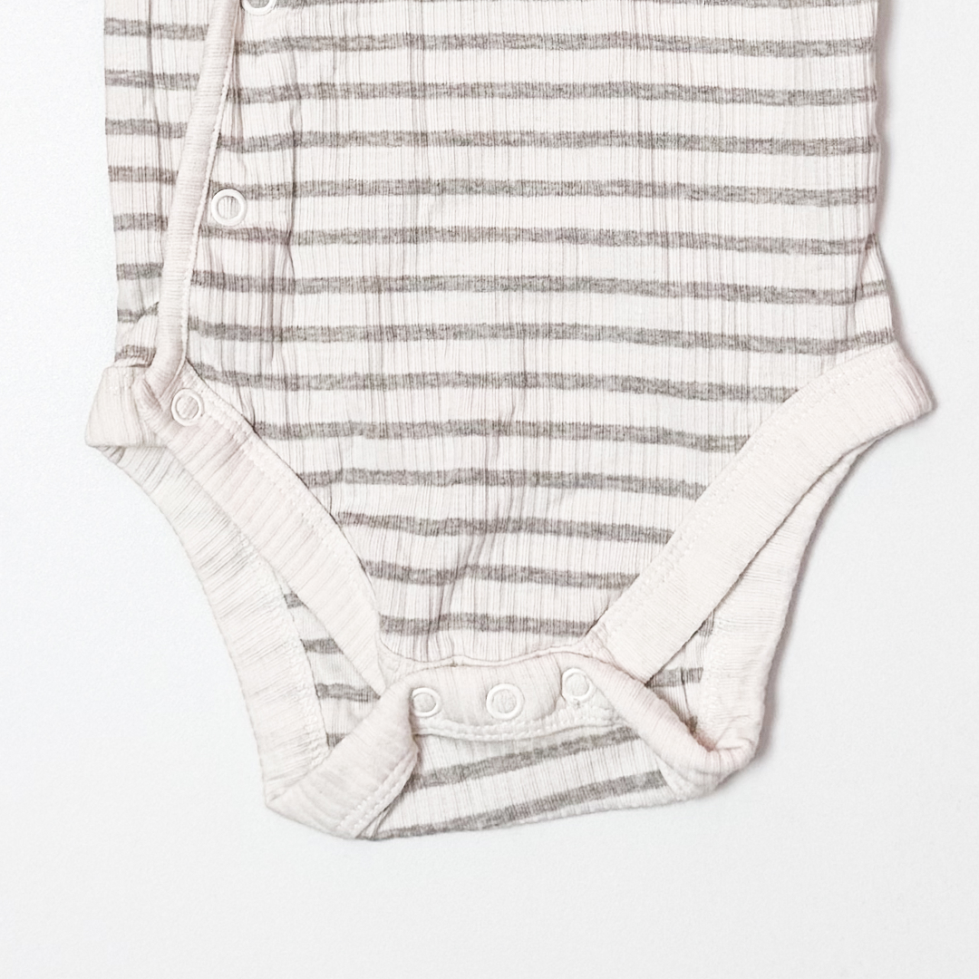 WHITE RIBBED STRIPES WRAPOVER ONESIE