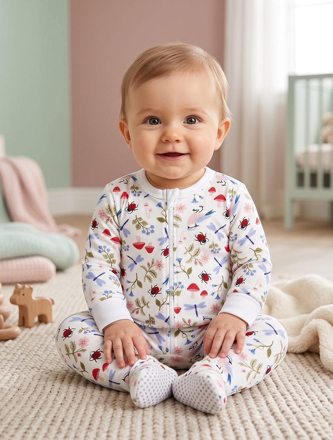 White printed zipper sleepsuit
