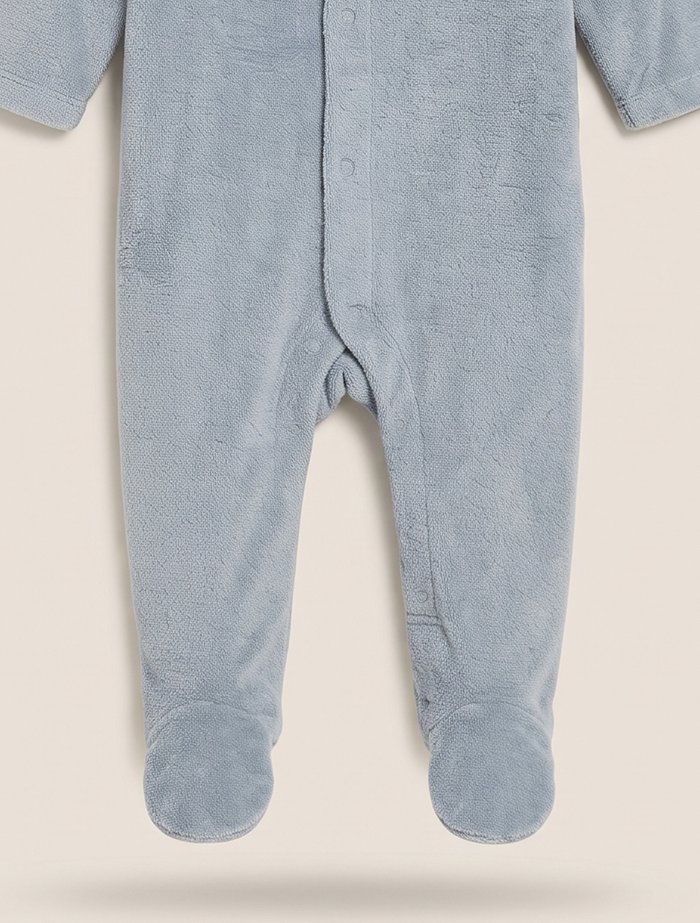 Cloud Soft Velour Sleepsuit – Dusty Blue