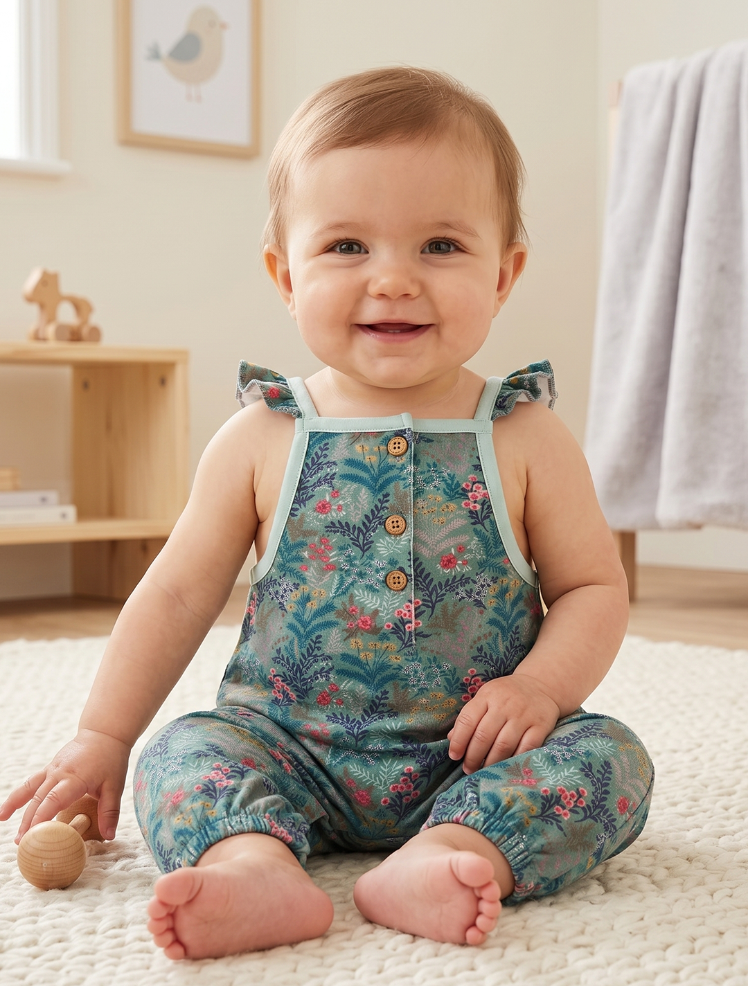 GREEN FLORAL SLEEVELESS ROMPER