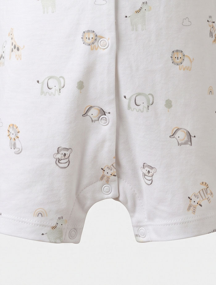 White animal printed button jumpsuit
