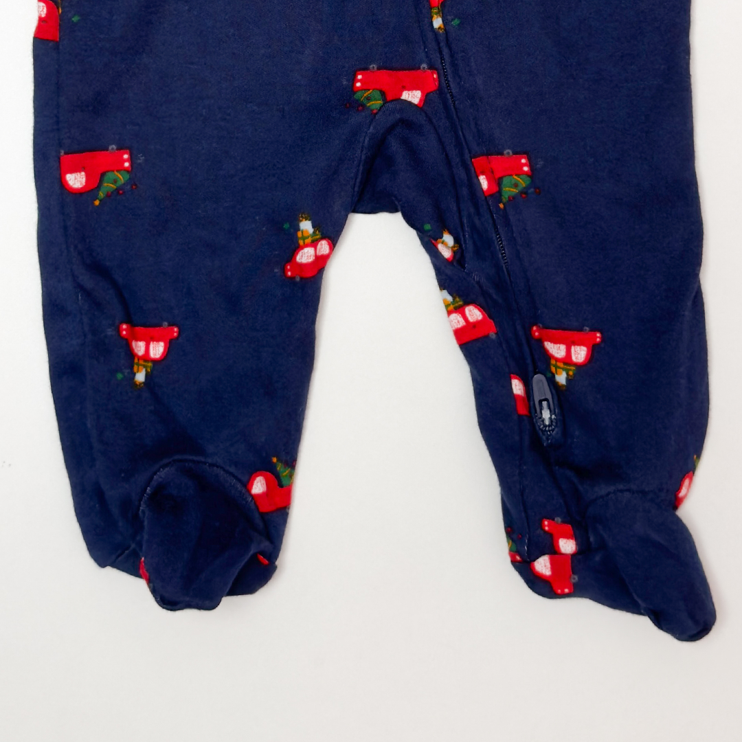 NAVY BLUE CAR PRINTED ZIPPER SLEEPSUIT
