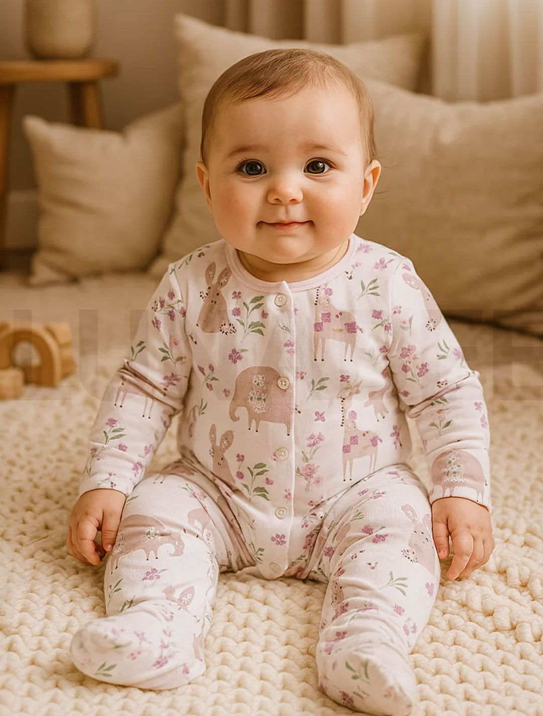 LAVENDER ANIMAL PRINTED SLEEPSUIT