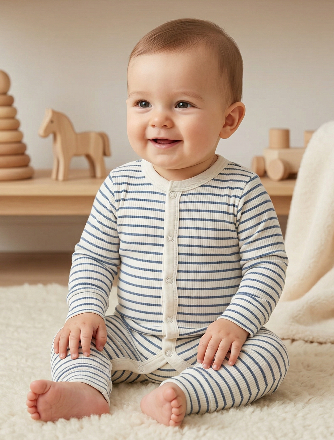 PREMIUM WHITE STRIPES RIBBED ROMPER