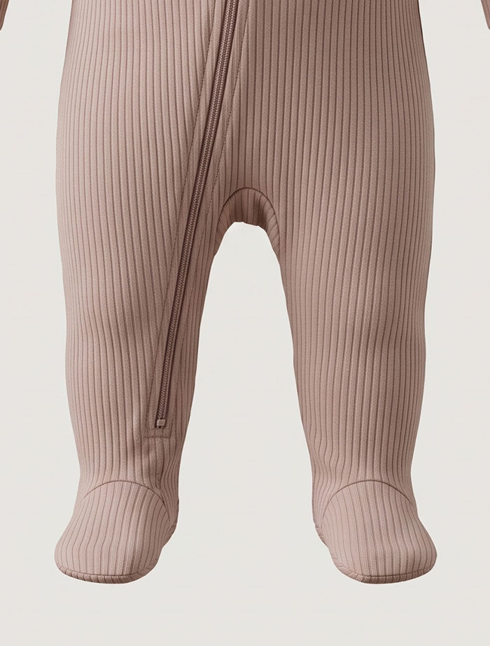 Beige zipper 2 way ribbed sleepsuit