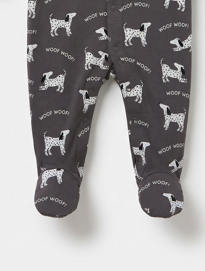Grey printed button sleepsuit