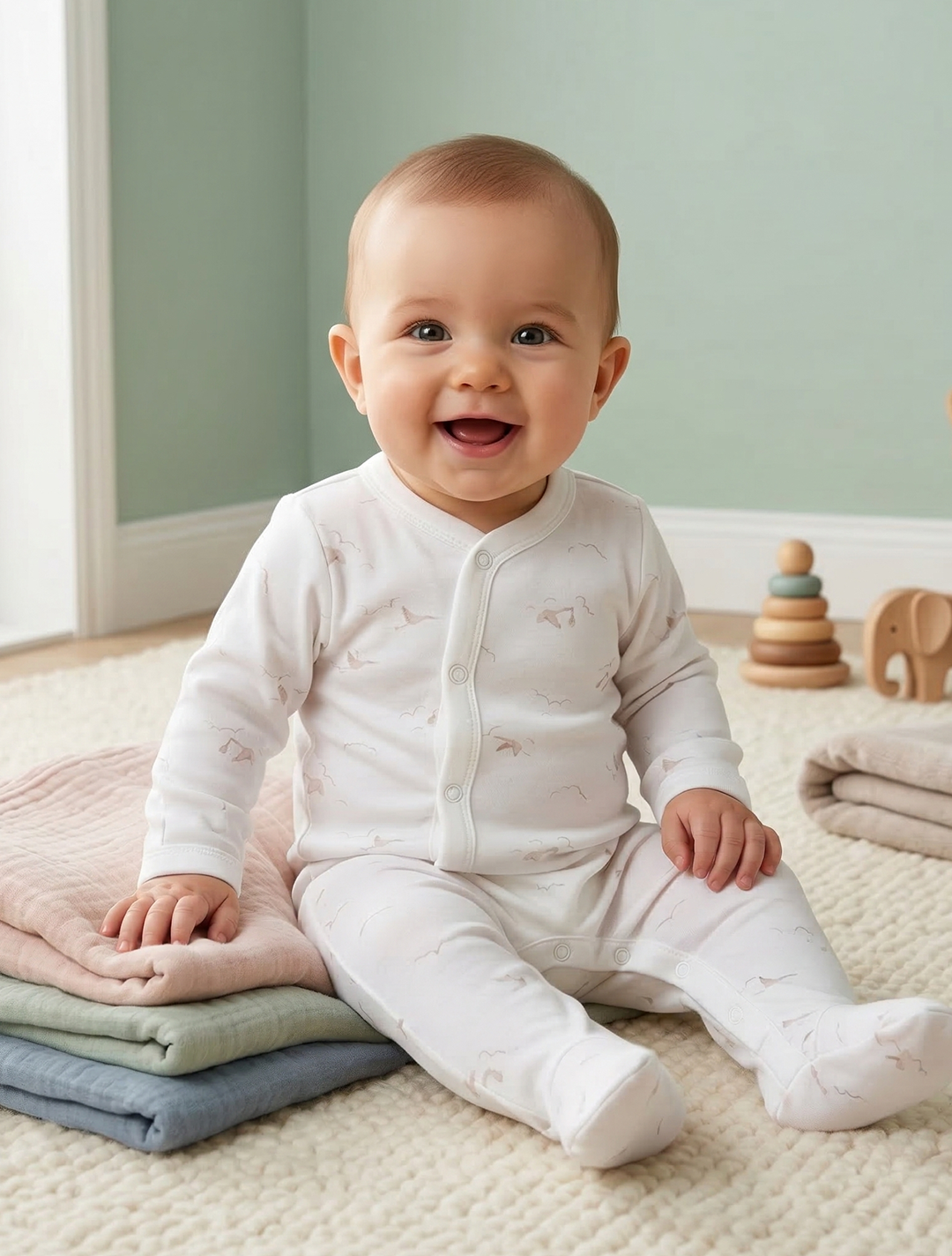 WHITE PRINTED SLEEPSUIT