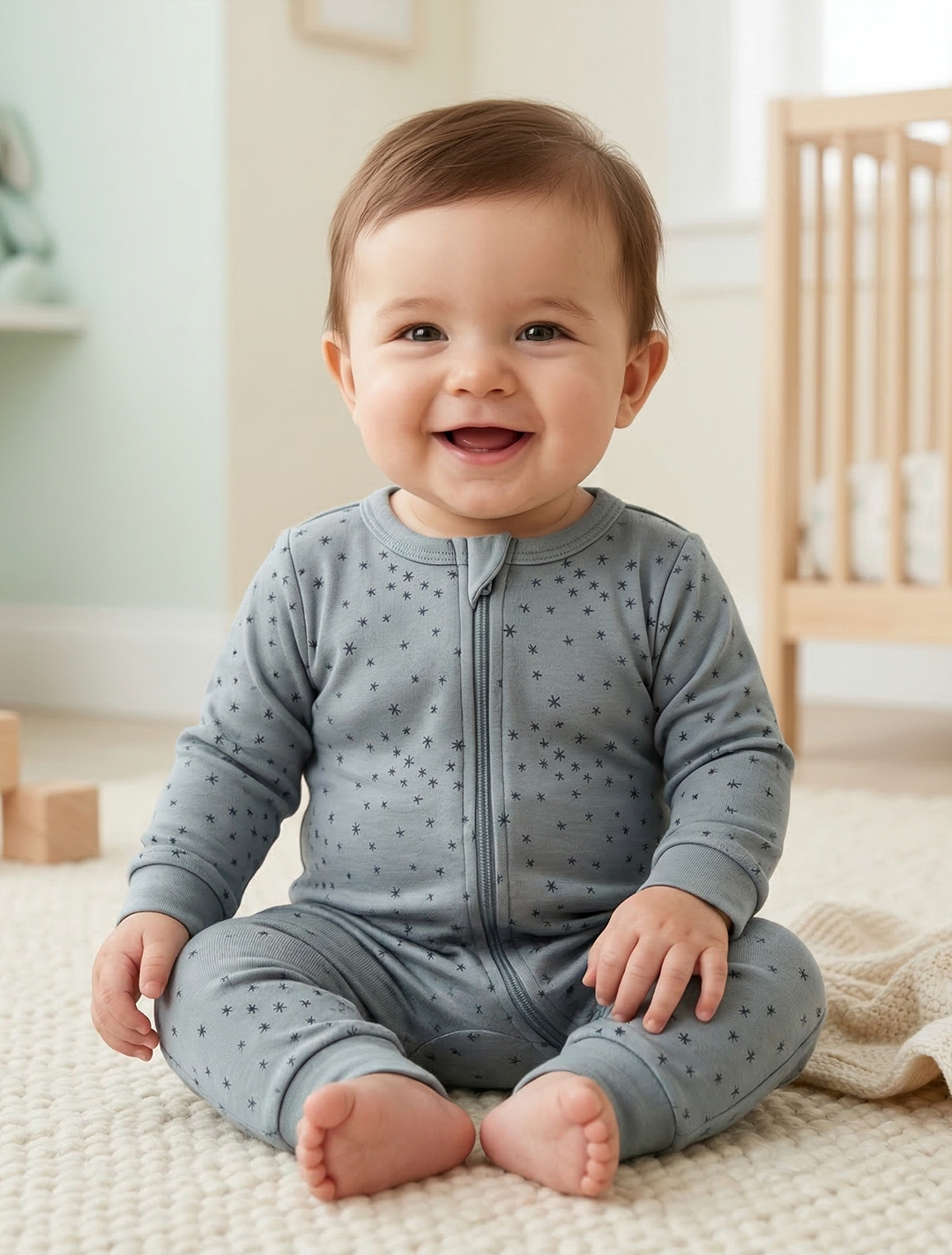 Blue grey star viscous printed romper