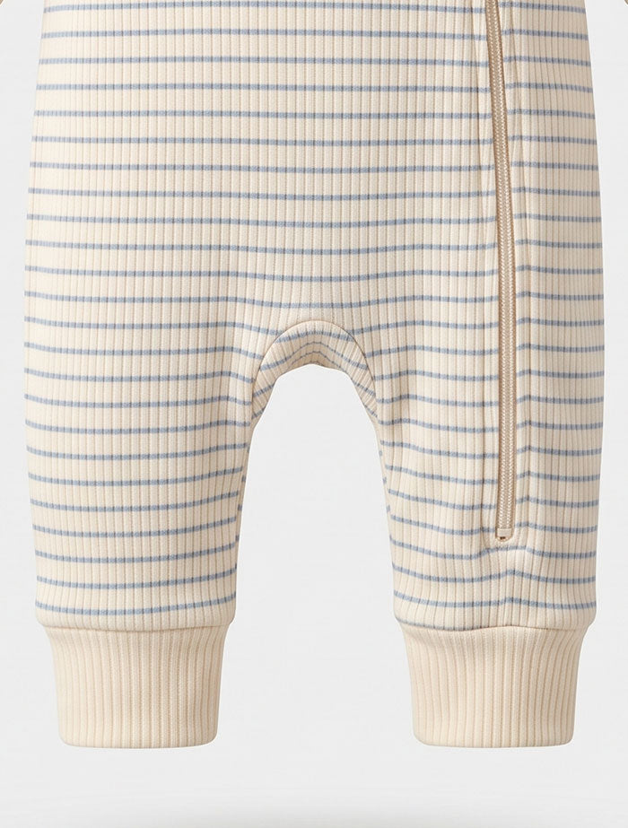 Beige blue bear ribbed 2 way zipper romper