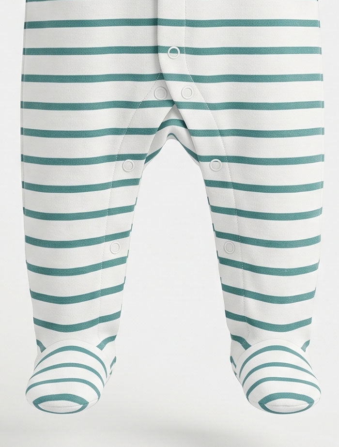 White and green stripes button sleepsuit